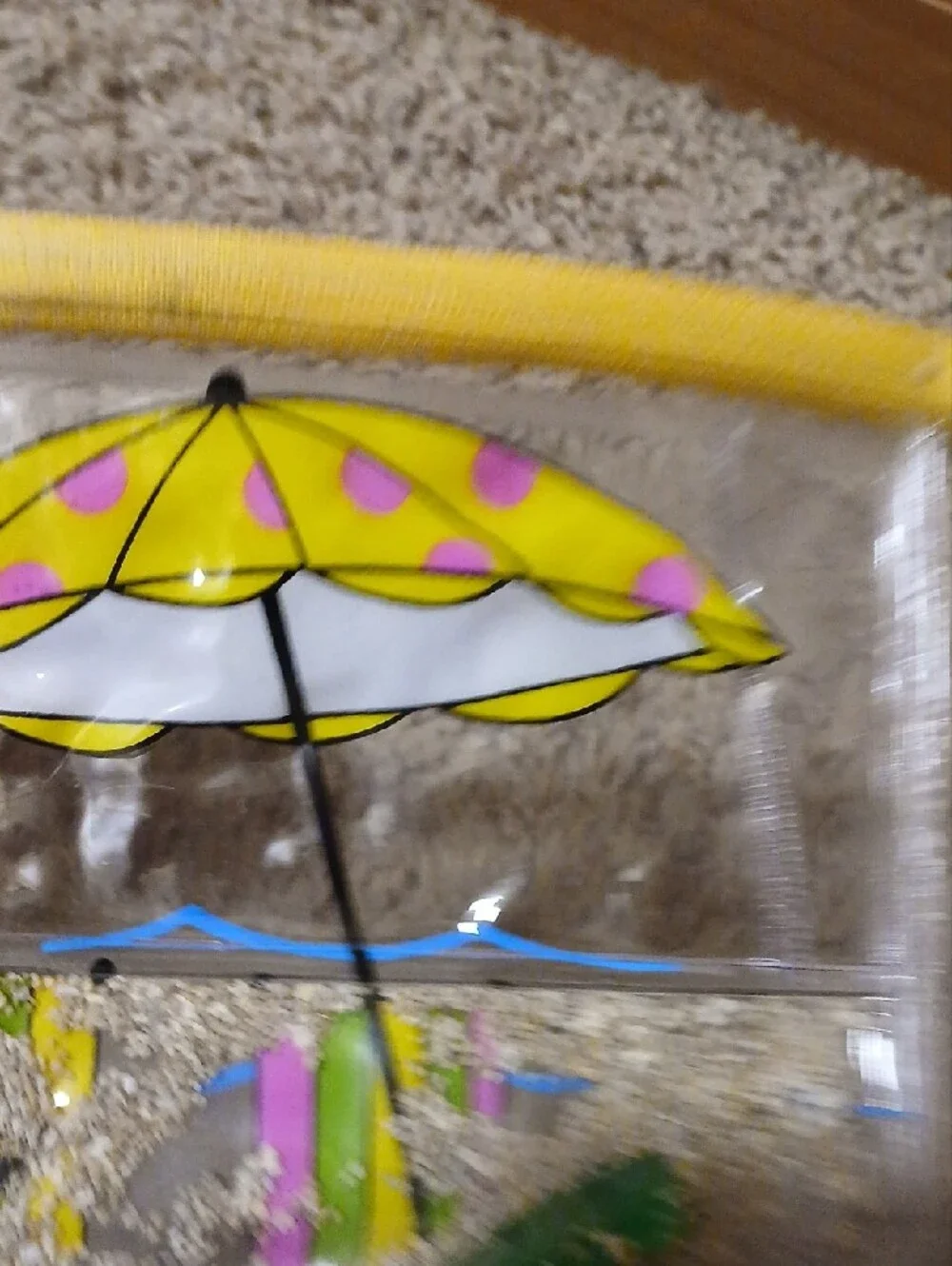 Clear Cosmetic Pouch with Yellow Trim and Beach Umbrella Graphic